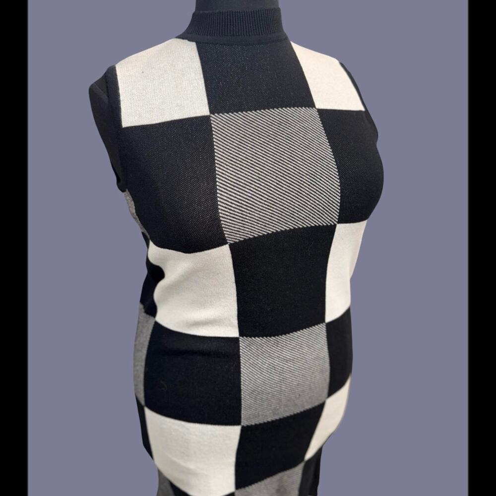 Masseys Black White Buffalo Check Sleeveless Mock Neck Sweater Dress L - Picture 2 of 7